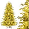 COSTWAY Albero di Natale 180 cm/210 cm, Albero di Natale Pre-illuminato con 270/370 Luci LED Bianco Caldo, 746/1090 Punte di Rami & Base in Metallo Pieghevole, Decorazione Natalizia (180 cm)