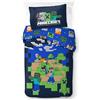 BrandMac Set di biancheria da letto Minecraft per letto singolo - Copripiumino 140x200 cm + Federa 50x70 cm, 100% cotone | Set di biancheria da letto morbido, colorato e reversibile per bambini | Design