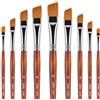 Golden Maple Set di 9 pennelli angolari, con punta obliqua, setole in nylon, manico corto, set di pennelli professionali per pittura acrilica, acquerello, guazzo e pittura ad olio, bronzo