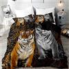 Morbuy Set di Biancheria da Letto di Tigre Animale Stampa, 3D Set Copripiumino Matrimoniale Singolo King in Microfibra con Federa e Copripiumini a Cerniera (Amico della Tigre,220x240cm)