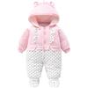 Minizone Bambino Pagliaccetto Neonata Snowsuit Invernale Outfit Cotone Tuta da Neve Rosa Cappello Staccabile Manica Lunga Abiti Regalo Ragazze 9-12 Mesi