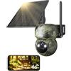 GNCC 4G LTE Fototrappola con Sim 2K Telecamera con Sim 4G da Esterno Senza Fili con Pannello Solare, Visione Notturna a Colori/Infrarossi, 360° PTZ, IP66, PIR, Caccia e il Monitoraggio a Distanza