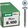 SPAX T-TAR plus 251010801005 - Viti per costruzioni in legno, 8,0 x 100 mm, testa piatta, filettatura parziale, 4CUT, WIROX A3J, 50 pezzi
