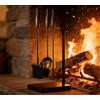 Kingson - Set di accessori per caminetto, 4 pezzi, nero, per bruciatori a legna, include attizzatoio, spazzola e pala