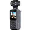 Gettimore Videocamera 4K con microfono esterno, rotazione di 180°, registrazione in condizioni di scarsa illuminazione, videocamera tascabile da 2000 mAh, per moto, sport, viaggi (nero)