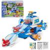 Super Wings World Aircraft Playset si trasforma in una pista scorrevole con luce fredda e effetti sonori, con un 2 '' Jett Transform-a-Bot, giocattolo trasformatore per 3+ anni Ragazza