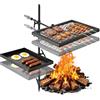 VEVOR Griglia da Braciere per Barbecue, Griglia da Campeggio Strato Doppio 720 x 435 x 840 mm Altezza Regolabile, Rete sopra Braciere con Asta di Supporto per Cottura all'Aperto, Fiamma Libera