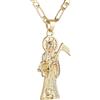 HZMAN Collana con ciondolo a forma di teschio di Santa Muerte per uomini e ragazzi, stile gotico retrò, placcato oro 14 carati, con falce e teschio, in ottone, con zirconia cubica, Ottone, Zirconia