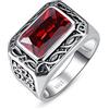 Yaresul Anello da uomo con rubino finto 6,85 ct, in argento Sterling 925 massiccio, anello rosso per uomo, vintage, celtico, anniversario, regalo per moda business/gentiluomo, taglia 7-12, Argento