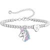 Turandoss Braccialetto con unicorno per bambine, placcato in oro bianco 14 carati, in argento placcato in oro bianco a forma di cuore, con lettere, per donne e ragazze, braccialetto regolabile, regalo
