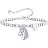 Turandoss Braccialetto con unicorno per bambine, placcato in oro bianco 14 carati, in argento placcato in oro bianco a forma di cuore, con lettere, per donne e ragazze, braccialetto regolabile, regalo