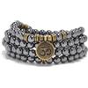 oasymala Bracciale Mala 108 Perle con Ciondolo OM in Pietra Naturale - Accessorio per Yoga e Meditazione (Hematite (Ematite))