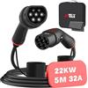 MCEVKELN Cavo Ricarica Auto Elettrica Tipo 2 22KW 32A| Trifase| 5Metri EV Cavo Tipo 2 per Veicoli Elettrici IEC 62196-2 Colonnina Ricarica Auto Elettrica, con Borsa
