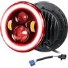 Willpower Rotondo Faro LED 7 50W per Fuoristrada Wrangler JK Moto Auto | 5000lm, 6000K Bianco + Rosso, 4 Modalità di Illuminazione, DRL HI/LO Fascio Anteriore Faro Lampada Luci per TJ LJ CJ Hummer