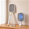 LEOEU Scacciamosche elettrico 5000 V, 2 in 1, con luce UV e luce notturna, con batteria USB-C da 2000 mAh, testa pieghevole a 180° e manico telescopico da 61-72 cm,