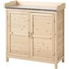 Outsunny armadio da giardino tavolo per piante con base armadio per attrezzi in legno armadio con 2 ripiani casetta per attrezzi casetta da giardino natura esterna 83 x 40 x 92 cm