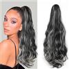 Cybelleza Coda Capelli Extension con Pinza Coda di Cavallo Mossi Posticci per Capelli Ricci Claw Ponytail Sintetici Lunghi Ondulati, Nero & Biondo Candido