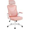 Yaheetech Sedia Ufficio Ergonomica con Braccioli Poggiatesta Regolabile Schinale Alto Reclinabile Poltrona Scrivania Girevole in Rete Traspirante con Supporto Lombare Bianco/Rosa