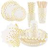 Shodiffy Stoviglie per Feste di Compleanno, 200 Pezzi Piatti Set Stoviglie Decorazioni con Coltello in Legno Forchetta Cucchiaio Piatto Tovaglioli per 25 Ospiti