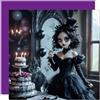 Purple Fox Biglietto di compleanno gotico per ragazze e donne con Tim Burton, 145 x 145 mm