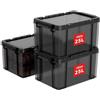 Cetomo 25L*3 Scatole di Stoccaggio, Bidone di Stoccaggio Impilabile con Coperchi, Contenitore Robusto con Angoli Rinforzati, Lati Verticali, di Plastica, Durevoli, PP, Nero Trasparenti, 25L-3 Unità