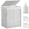 SONGMICS Cesto Portabiancheria con Coperchio, Cesta per Bucato 90L, 2 Scomparti, Sacco Estraibile con Manici, Intrecciato a Mano, in Camera da Letto, Bagno, 33 x 46 x 60 cm, Bianco LCB251W01V1