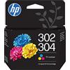 HP Cartucce HP 302+304 Tricromia (B7RT6AE) Giallo, Ciano, Magenta