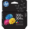 HP Cartucce HP 302XL+304XL Tricromia (B7RT8AE) Giallo, Ciano, Magenta