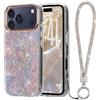 LCHULLE per iPhone 18 Pro Max/17 Pro Max Cover con Tracolla glitter, Bianco | Custodia silicone texture Madreperlaceo iridescente, Cordino decorato con strass per ragazze, Lamina IMD Lanyard Case