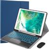 VLEAQC Custodia con Tastiera per iPad PRO 12,9 Pollici 2015/2017 (1a e 2a Generazione) Tastiera e Mouse Bluetooth retroilluminati a 7 Colori, Cover Folio con Struttura Leggera e in Tessuto,Blu