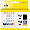 youprint Ink Cartridges (Pack of 5) Replace CLI-551/PGI-551 with Chip 1x PGI-550PGBK XL, 1x CLI-551BK XL, 1x CLI-551C XL, 1x CLI-551M XL, 1x CLI-551Y XL for Canon Pixma IP7250/MG5450/MG6350