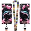 JEZSTHAI Cover Compatibile con Samsung Galaxy A25 5G Custodia in Pelle con Disegno di Cuore & Delfino,Portafoglio Pieghevoli Caso Cover con Cordino/Laccio Tracolla Cellulare