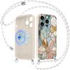 Yoedge Fiori Magnetica Cover con Cordino per iPhone 16 Pro Max Motivo, Aesthetic Vetro Frammenti Disegni, Compatibile con MagSafe, Silicone Custodia Case con Tracolla Catena per iPhone16 Pro Max 6,9