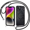 Coiwxmoi Cover Magnetica per iPhone 15 Plus con Cordino, Compatibile con MagSafe, Aesthetic Leopardata Disegno Custodia con Corda Collana, Traslucida Matte Silicone TPU Hard PC Antiurto Case,Nero