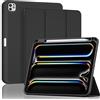 ProCase Custodia per iPad Pro 11 Pollici M5 2025/M4 2024 con Portamatita, iPad Pro 11 M4 (Modello: A2836 A2837 A3006) Triple Stand Smart Folio con Copertura Posteriore in TPU Morbido -Nero