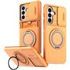WenBaby Cover per Samsung Galaxy S24 Plus Custodia,Protezione Fotocamera[Slidable] Porta Carte Slot,360°Anello Supporto[Magnetica] Antiurto Militare TPU Bumper Case,Arancione