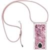 YAMCCCSE Custodia con Cordino per Xiaomi Redmi Note 9S / Note 9 Pro,Liquid Quicksand Cover con Collana Practical Stylish,Silicone Liquido Antiscivolo Case per Cellulare Girocollo，Rosa