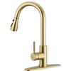 WEWE Rubinetto Della Cucina Oro con Spruzzatore, Rubinetto Della Cucina con Spruzzatore Pull Out Singola Maniglia Champagne Bronzo Rubinetto Della Cucina