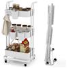 COSTWAY Carrello a 3 Ripiani, Carrello da Cucina Pieghevole con 3 Tazze Appendibili e 6 Ganci, Carrello da Conservazione Multiuso per Casa Ufficio, 45 x 37 x 92 cm