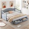 Idemon Divano letto multifunzionale in legno massello 90/180 x 190 cm, con colonne romane, schienale curvo e braccioli, con cassetti e rete a doghe (grigio)
