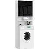 AKORD | Colonna da bagno per lavatrice da incasso | Mobile Alto con 2 ante, 2 ripiani aperti | Mobile Contenitore Bagno | Cassettiera per lavatrice | 64x180x30 cm | Peso 30 kg | Bianco/Nero Lucido