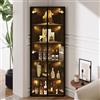Merax Armadio ad angolo alto con illuminazione a LED, vetrina ad angolo con porta, vetrina per la raccolta, libreria, armadietto per il vino, armadietto per il bagno, nero, 62 x 35 x 160 cm