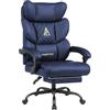Andyou Sedia Gaming Ergonomica con Poggiapiedi - Ufficio Scrivania, Schienale Regolabile 90-155° senza scatti, Braccioli Collegati, Seduta Morbida a Molle, fino a 150 kg,Blu Scuro