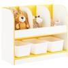SoBuy Libreria montessoriana per bambini Scaffale portagiochi con 3 cestini di plastica Portariviste Bianco-Giallo 70x30x58cm KMB107-G