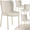tectake® Set da 4 Poltrone in Stile Scandinavo, Seduta Ergonomica, Gambe in Acciaio, Cappucci Antiscivolo, Sedia Sala da Pranzo, Cucina, Sedia Soggiorno - Velluto Beige/Oro