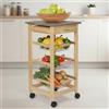 INDE MOBLEKIT | Carrello da cucina a 3 ripiani con ruote e cassetto, scaffale per verdure in legno naturale, pratico contenitore per frutta e verdura, mobiletto da cucina con ripiani