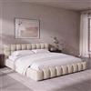 FCSQIU Letto imbottito a pavimento 160x200 cm,letto matrimoniale,Letto basso | Giroletto matrimoniale,Letto con rete a doghe,Struttura letto matrimoniale,Letto due piazze,Testiera a onda,senza materasso