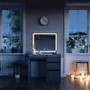Vicco Set da tavolo per il trucco Sherry, Grigio lucido, 90 cm | con specchio a LED, con illuminazione LED e sgabello coordinato