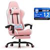 Devoko Sedia da Gaming Massaggiante con Poggiapiedi Telescopico, Sedia Gamer con Cuscino Lombare & Poggiatesta, Ergonomico Sedie da Ufficio Schienale Regolabile 90-135°, Portata 150 kg (Rosa)