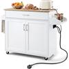 COSTWAY Carrello da Cucina con Ruote di Gomma, Scaffale per Microonde (Bianco,con presa)